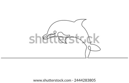 Vector continuous one simple single abstract line drawing of dolphin in silhouette isolated on a white background