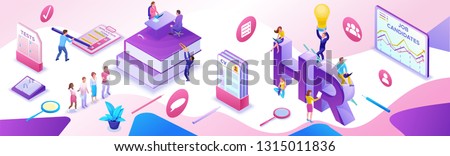 HR department isometric horizontal banner template, Recruitment agency, 3d employer hiring talent personnel, candidates search work via mobile app, office business people, vector illustration