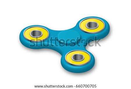 Isometric icon of blue fidget spinner, colorful relaxing toy or gadget vector illustration