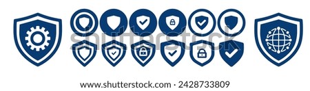  Vector set of security line icons. Shields, cybersecurity, password, computer security.