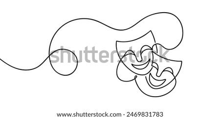 theater humor smile mask one line continuous line art