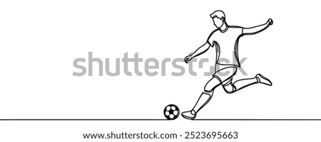 soccer player hits the ball. Continuous one line drawing