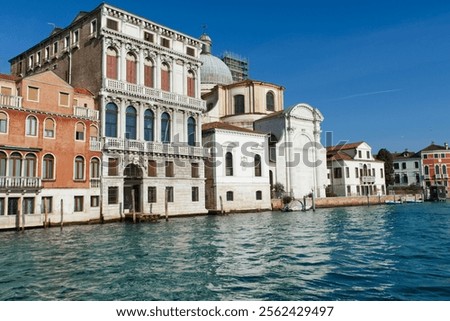 Image, Stock Photo Serene canal in old city district with aged buildings