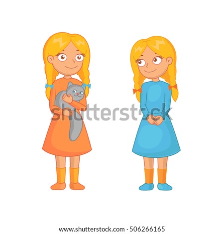 Cute Blond Girls Twins In Dresses Stock Vector Illustration 506266165 ...