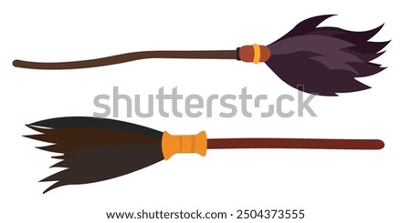 witch brooms, brooms, sweep, cleaning, woman, vector illustration, care