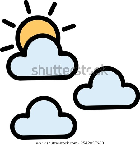 Cloud And Sun Vector Line Filled Icon Design