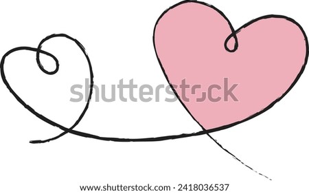 two hearts on a white background, one pink color