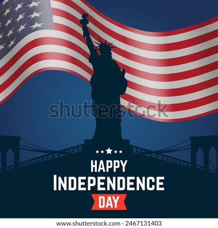 For Independence Day, the Statue of Liberty stands proudly with the USA's flag waving in the background, symbolizing patriotism and the enduring spirit of freedom that defines our nation.