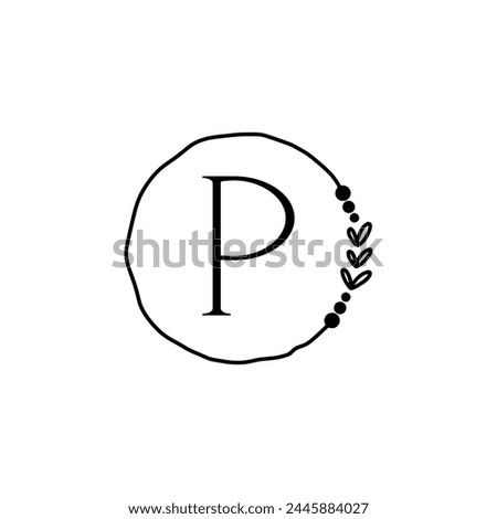 P black alphabet capital letter emblem font flower hand drawn art circle elegant floral icon flat logo design