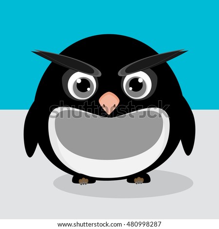 Abstract cute angry cartoon pinguin isolated on a blue background. Funny vector penguin image.