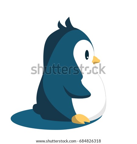 Abstract cute penguin isolated in cartoon style on white and blue background. Funny image. Vector illustration.