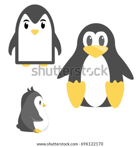 Abstract cute penguins set vector in cartoon style isolated on white background. Funny image illustration.