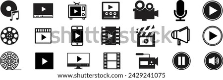 Video movie play button icon multiple set illustration black and white