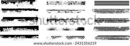 Black tire tracks and tyre prints pattern on white background. Drag racing, drift, rally, motocross, off-road and other. Vector black isolated texture 