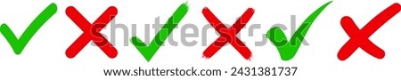 Green check mark and red cross mark in circle. Vector illustartion	
