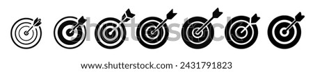 Target vector icons. Goal.Set of goals.  Simple target with arrow. Hitting the bullseye icon line and flat style