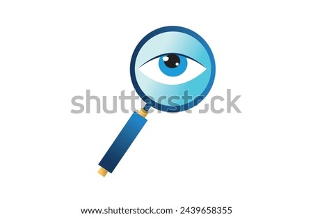 Search Loupe Icon In Flat Style, Magnifying Glass On WHITE Background. Zoom Tool. Eye Magnifier. Vector Design Object For You Project. Magnifier Icon with Eyeball Outline Icon, Searcing Icon Design 