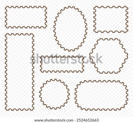 Light Postage Stamps collection. Blank Postage Stamps on gray background. Postage Stamps in flat design