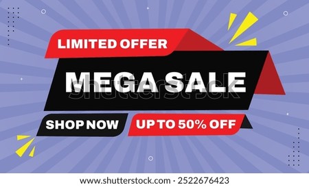 Discover Our Mega Sale with Up to 50% Off Shop Now for Exclusive Limited-Time Offers Eye-Catching Sale Banners Featuring Black White Red and Blue Element Shapes for Your Promotions