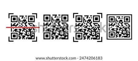 QR code icon. Fake template of quick responce matrix barcode in square grid. Mobile phone camera readable digital label isolated on white background. Vector graphic illustration