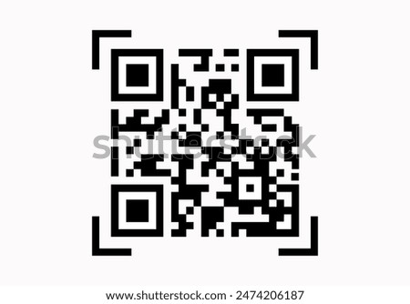 QR code icon. Fake template of quick responce matrix barcode in square grid. Mobile phone camera readable digital label isolated on white background. Vector graphic illustration