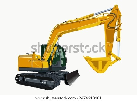 Heavy equipment machine manufacturing power equipment for open pit mining Big 3d orange yellow front end loader tractor truck or wheel excavator isolated template white background.