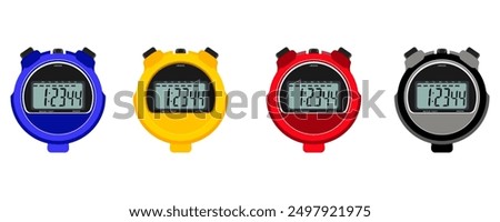 Realistic digital stopwatch illustration. A clock for keeping track of time on land and swimming.