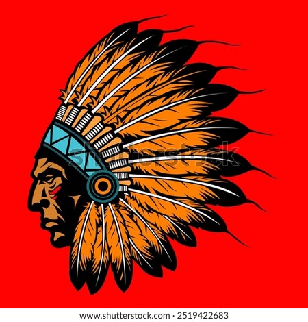 American native chief head mascot on red background.