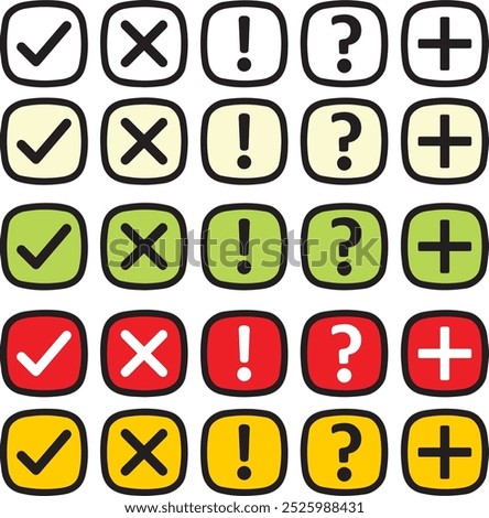 Check, X mark, Exclamation point, Question mark, Plus icon set.jpg