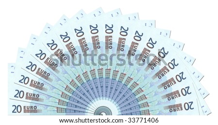 20 Euro notes aligned as a half circle