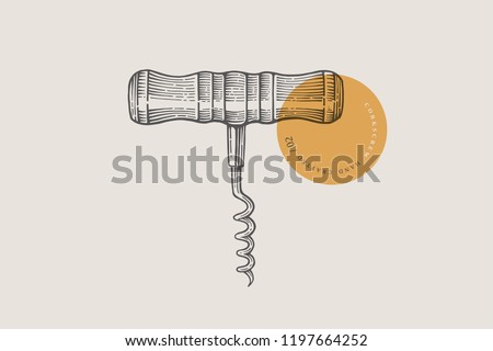 Hand drawn corkscrew illustration in engraving style on light background. Vector illustration. Vintage style.