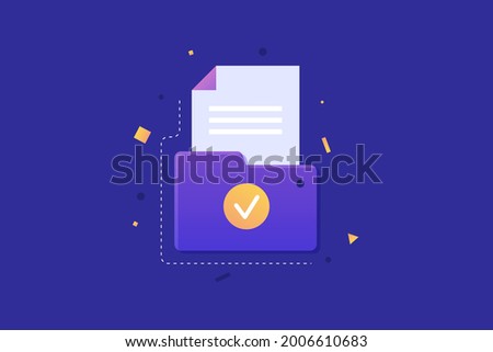 Icon of a folder with attached files on a blue background. Concept Information data vector illustration.