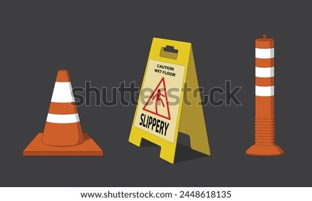 Traffic cone, caution board line art illustration