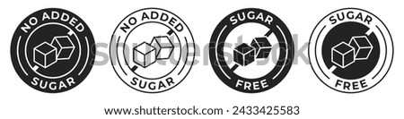 Sugar free label. Diabetic icon. No added low sugar vector illustration, logo, sign, symbol or emblem for product packaging isolated.