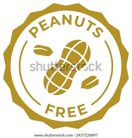 Peanuts free label vector icon illustration for product package. No added nuts brown logo, symbol, badge, tag or emblem isolated in circle design. No peanuts product stamp, seal, sticker, mark or tag