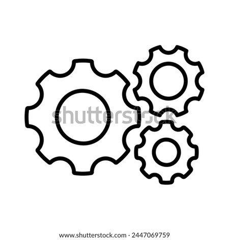 Cogwheel group line icon. Three cogs mechanism factory vector illustration. Industrial machine and engine sign. Clockwork technology symbol. Settings or teamwork web pictogram isolated.