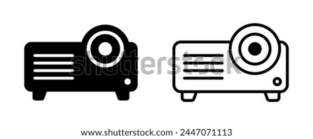 Projector vector icon. Presentation symbol. Cinema equipment sign. Projector isolated illustration with line, outline, filled and stroke styles in black.