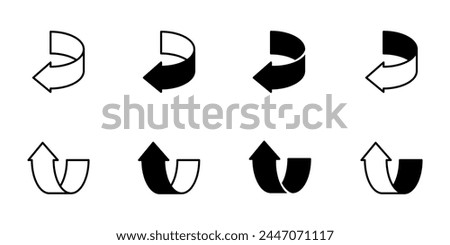 Turn arrow corner icon vector. Direction symbol. Curved navigation arrow. Back, backward, upward, under, above, left, right circular sign. Return pointer. Motion illustration isolated.