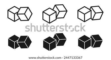 Sugar cubes icon set. Ice cube vector illustration. Square dice outline symbol isolated.