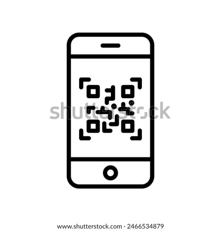 Phone scanning qr code icon. Smartphone qr-code scanner outline vector illustration isolated on white background.