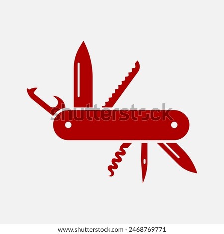 Red swiss knife silhouette. Pocket knife vector illustration isolated. Multi tool icon.