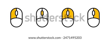 Mouse button click icon set. Scroll function indicator symbol. Mouse wheel scroll button. Left and right click vector illustration isolated.