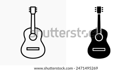 Guitar icon set. Musical instrument symbol. Acoustic and classical guitar simple line vector illustration isolated.