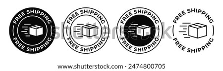 Free shipping package badge. Free delivery box label. Shipping service stamp. Quick delivery vector illustration isolated.