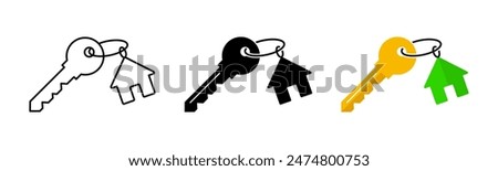 House key icon. Real estate symbol. Rent symbol. Mortgage sign. Residential property isolated illustration. Home key pictogram. Realtor service logo. Apartment colored icon set.