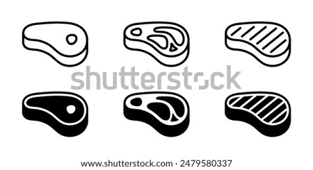 Meat icon set. Beef vector illustration. Steak symbol. BBQ sign. Raw meat isolated pictogram. Grilled steak icon.