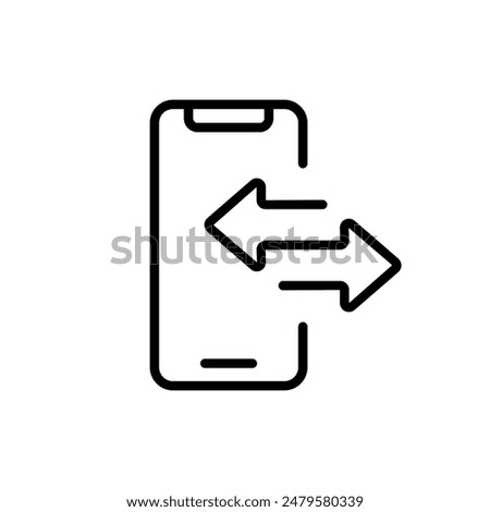 Phone call sync icon. Mobile phone data transfer symbol. Device data exchange process. Device sharing vector illustration. Phone with switch arrows icon. Cloud connection sign isolated.