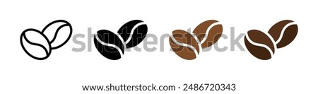 Two coffee beans icon set. Espresso vector illustration. Coffee shop logo. Roasted coffee symbol. Hot drink aroma isolated sign.