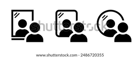 Mirror looking icon. Man look at the mirror vector illustration. Person standing in front of reflection sign. Mirror image concept isolated.