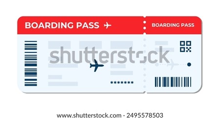 Boarding pass vector illustration. Air plane ticket template. Airline flight pass concept. Blue departure document. Red airplane ticket design. Blank boarding pass template isolated.